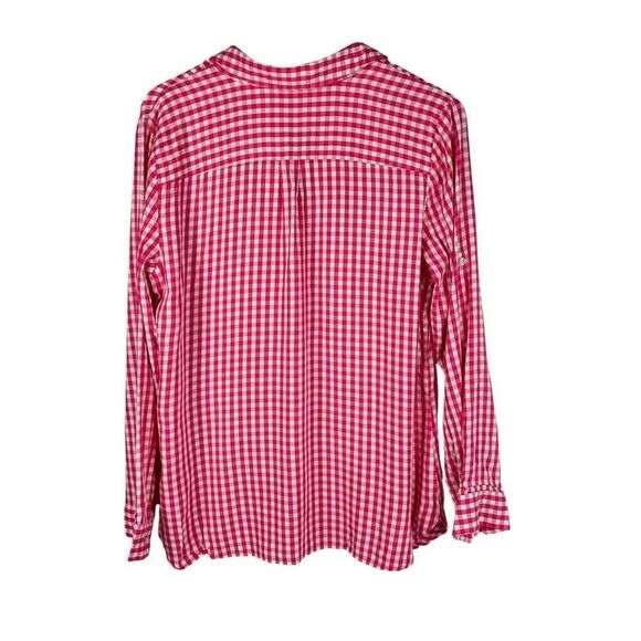 Talbots Pink White Gingham Roll Sleeve Top Large - Picture 2 of 6
